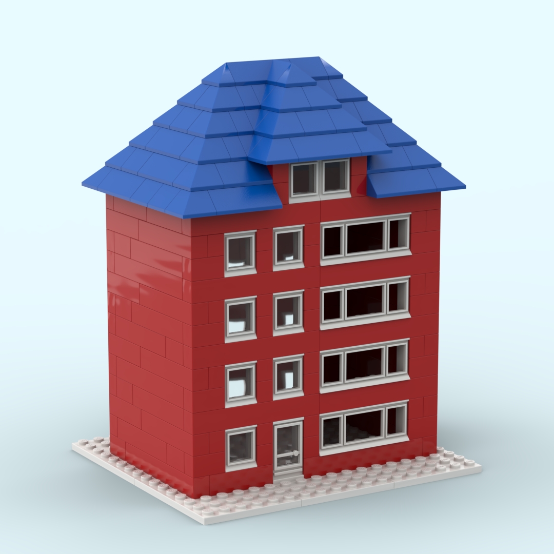 Lego One Color Building Idea Book 238-1 : Red Northern modern appartments building with blue ...